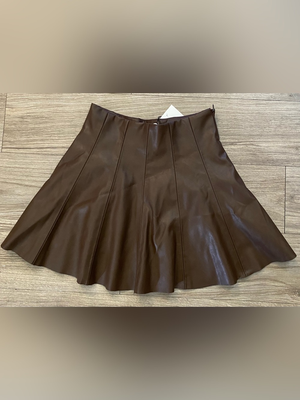 Mustard Seed Brown Faux Leather Flared A-Line Skirt